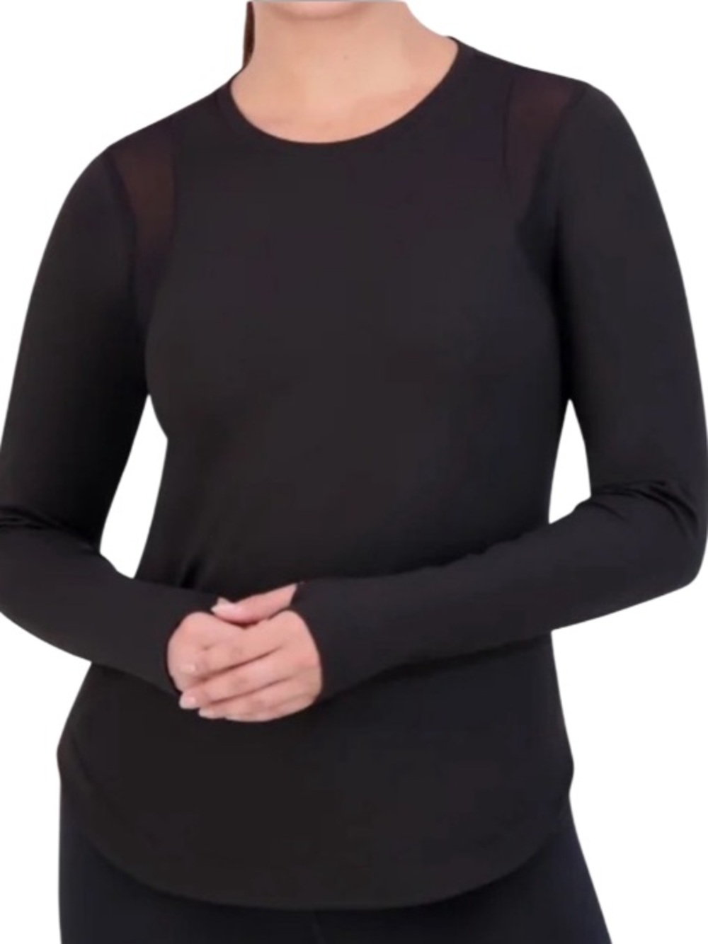 SAGE Collective Long Sleeve Tee with Mesh Inserts & Thumbholes Black Size Large